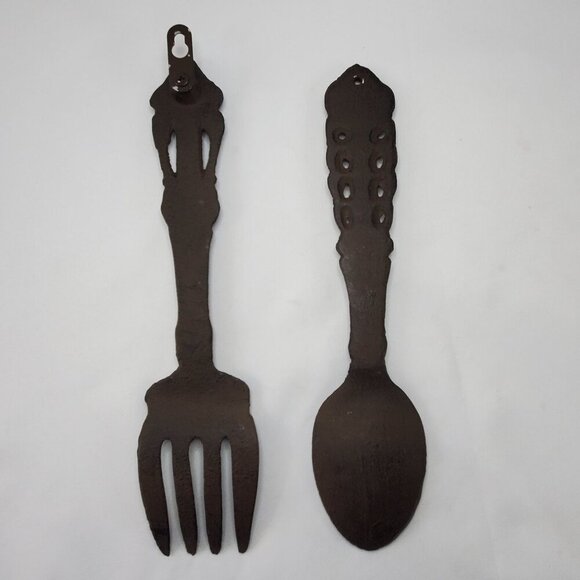 Vintage Cast Iron Spoon and Fork 11” Rustic Farm House Wall Kitchen Dining Decor - Picture 2 of 12